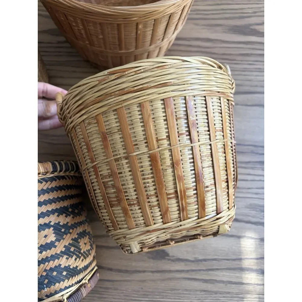 Vintage Woven Basket Planter Set of Four 10” 6